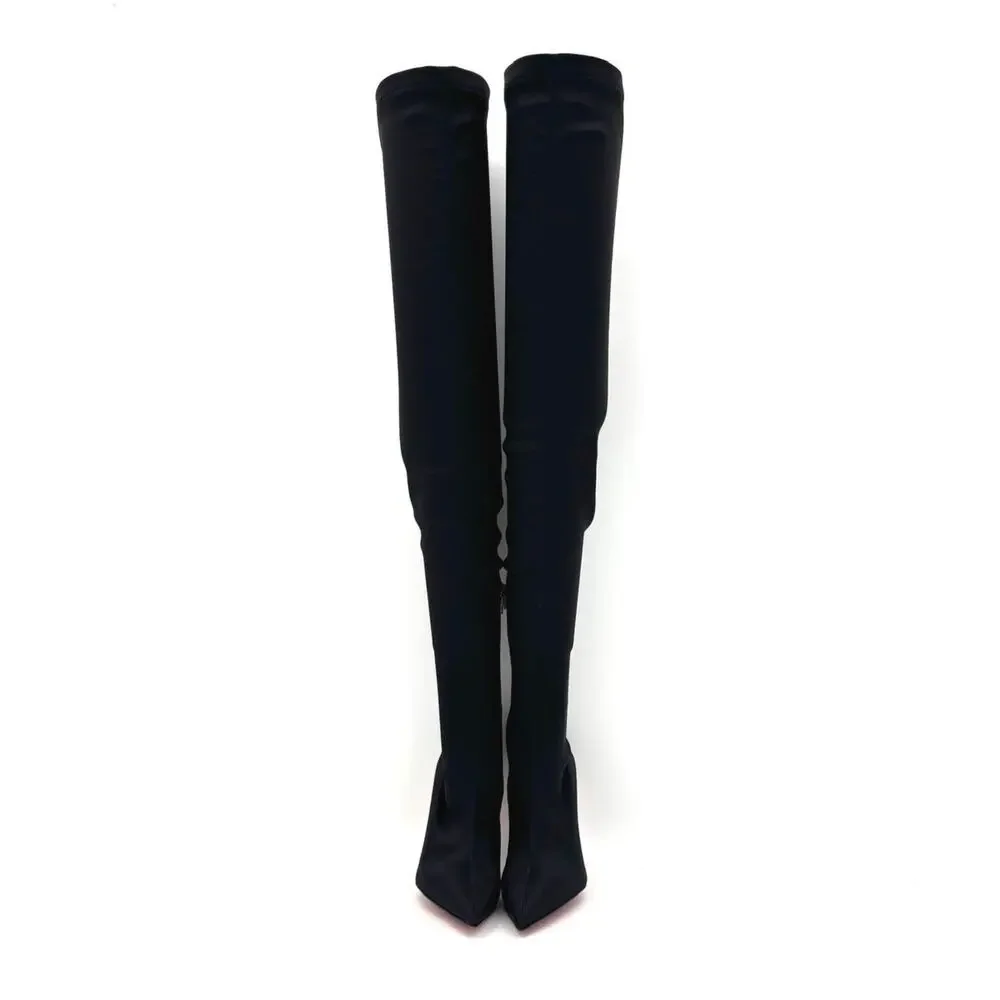 NEW Christian Louboutin Lipstrass Botta Alta Crystal Embellished OTK Boots 37.5